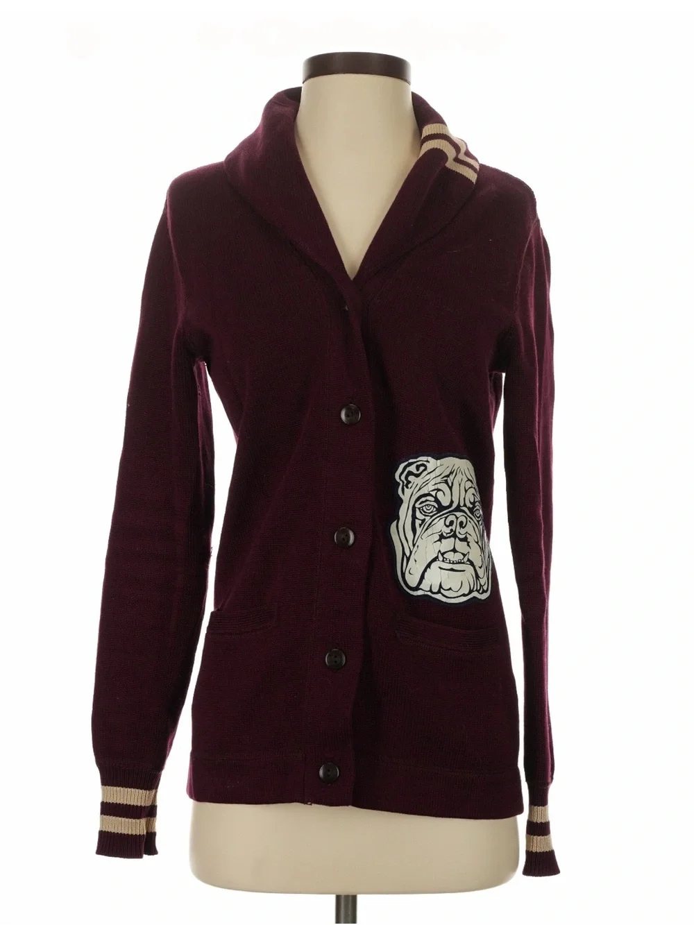 Vintage Rugby Ralph Lauren Cardigan Varsity Letterman Bulldog Patch Sweater S